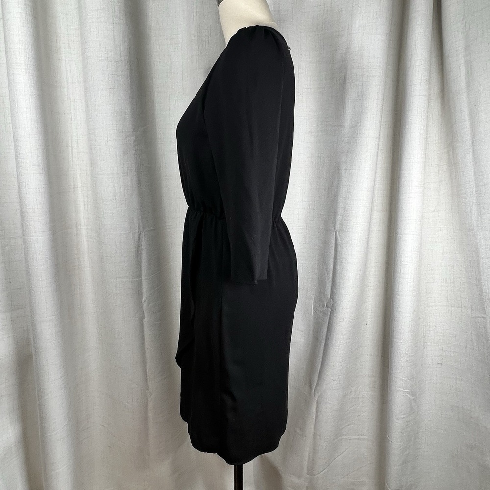 Everly Black Dress 3/4 Sleeves Elastic Blouson Waist Medium Classic Minimalist - Picture 4 of 9